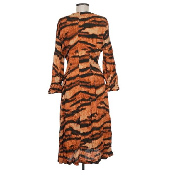 Mango Orange Black Tiger Print Bell Sleeve Sundress - Picture 2 of 6
